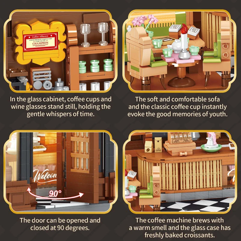 1904 قطعة مقهى أمريكي اللبنات عدة MOC وحدات مشهد الشارع العمارة الطوب ديكور المنزل لعب للأطفال هدية #4