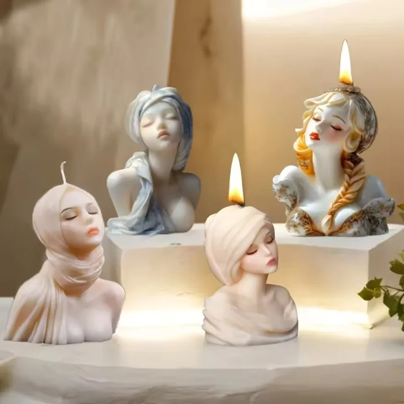 DIY Craft Character Ornament Home Decor Closed Eyes Beautiful Woman Silicone Scented Candle Mold Relief Girl Plaster Resin Mold