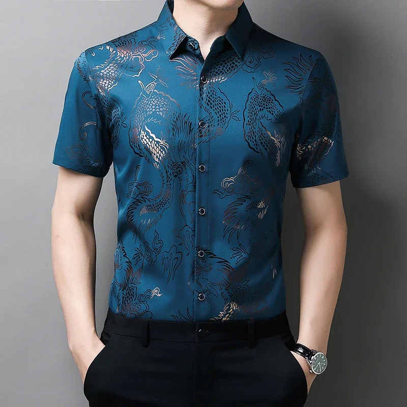 New Men's Casual Printed Short Sleeved Lapel Shirt for Summer Fashion Comfort No Ironing Wrinkle Resistant Top - Image 2