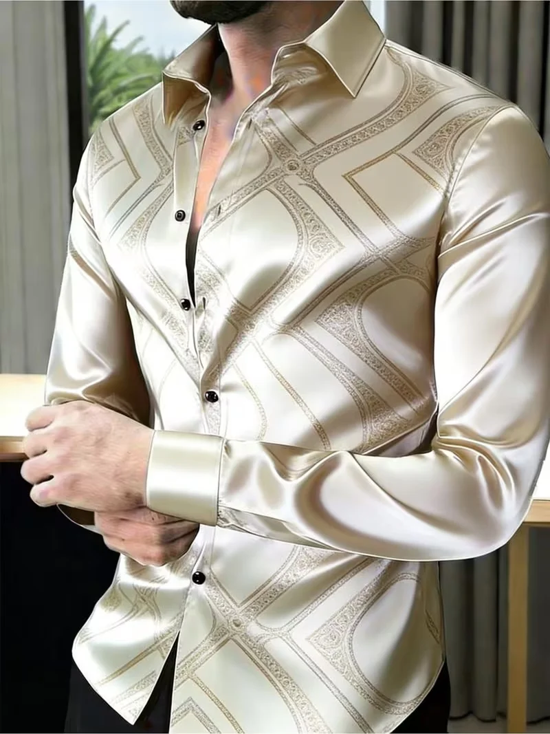 New black background gold and red dragon pattern 3D printed long sleeved shirt for men's business casual shirt