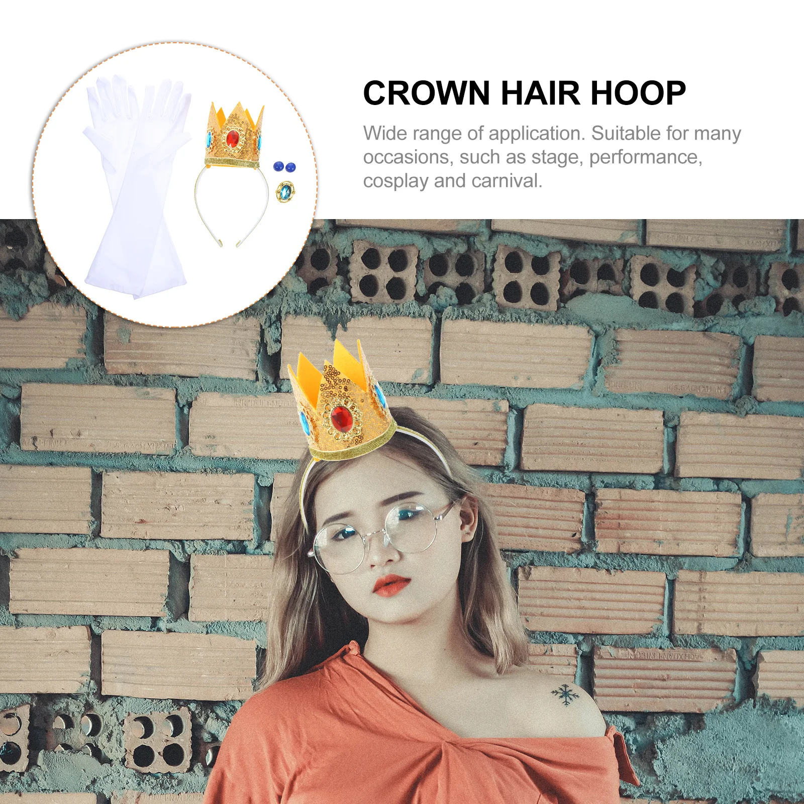 

1 set Princess Crown Headband Earring Set Costume Accessories Halloween Cosplay Props Gloves Brooch Decor Role Playing Supplies