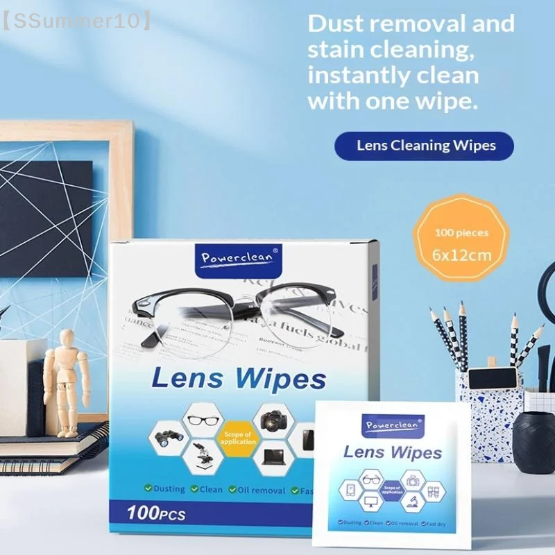 【SSummer10】100Pcs Pre-Moistened Glasses Lens Cleaning Wipes - Individually Wrapped No Scratches for Sunglasses Phone Screen【SS】