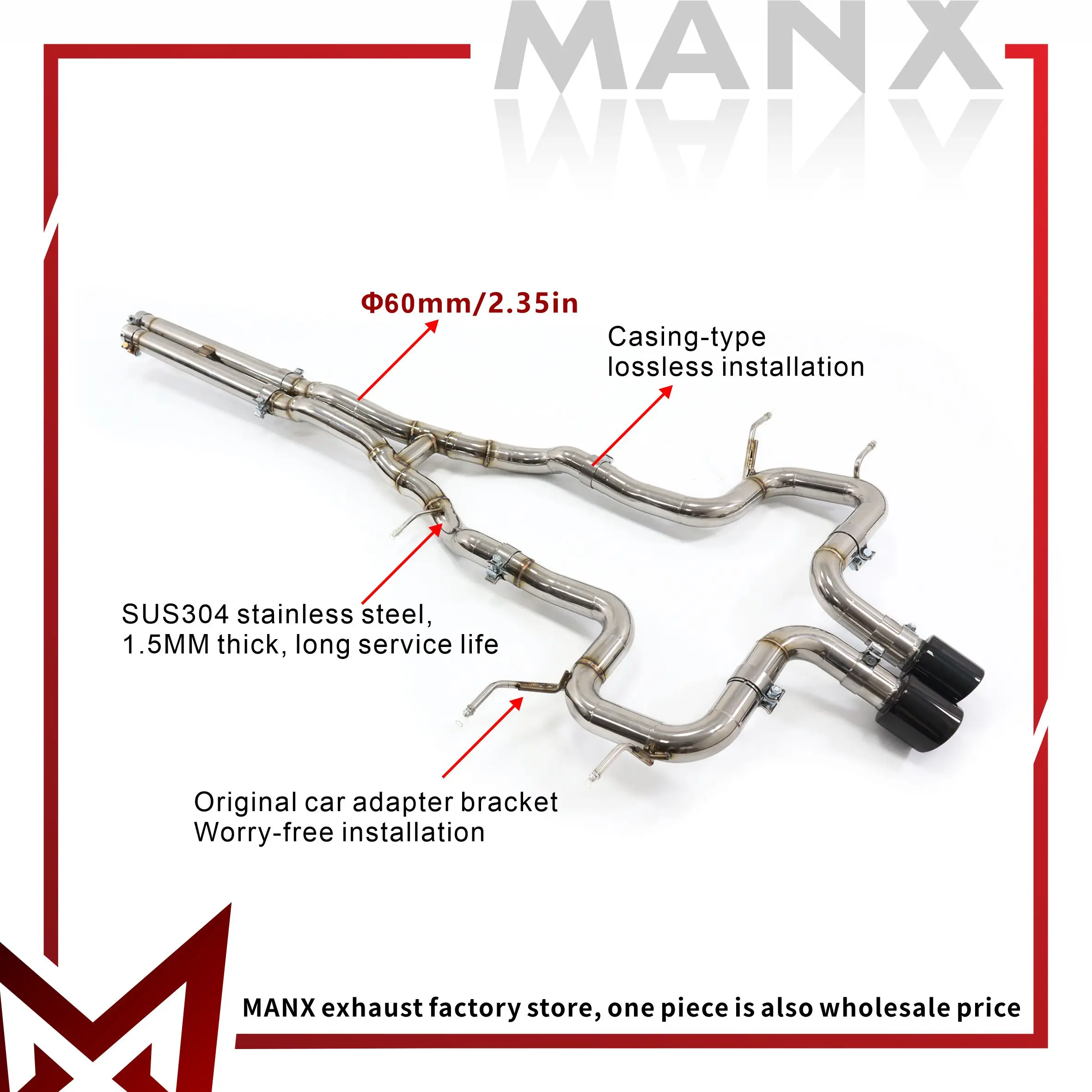 

Exhaust system for Jaguar F-TYPE 3.0T Stainless steels Catback Performance straight-through exhaust pipe Without valve