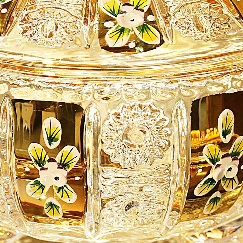 Gold-plated craft crystal glass sugar jar, dried fruit snack fruit bowl, candy box