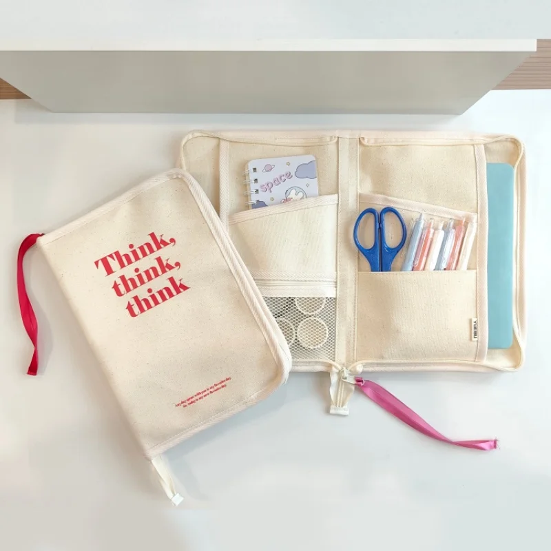 Large Capacity Canvas Planner Bag, Passport Holder, Document Storage Bag, Planner Pouch, Zippered Closure, Multi-Compartment Multifunctional Storage Bag