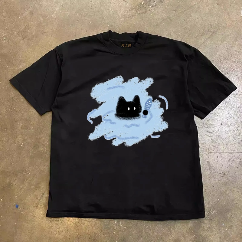Loose Fit Cotton Short Sleeve T-Shirt Unisex Printed Sweat Absorbent Heavyweight Double Thread 3A260g Upward Hero Style