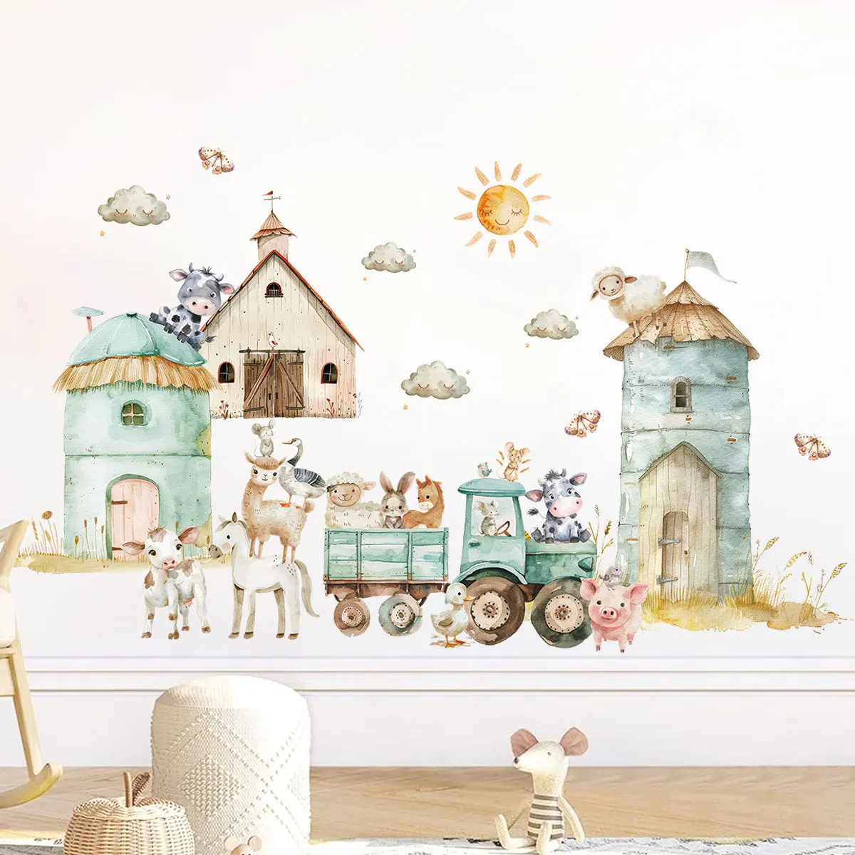 Cartoon Farm House Tractor Cute Animals Naklejki ścienne Home Decor do salonu Naklejki ścienne Dekoracja tła pokoju dziecięcego