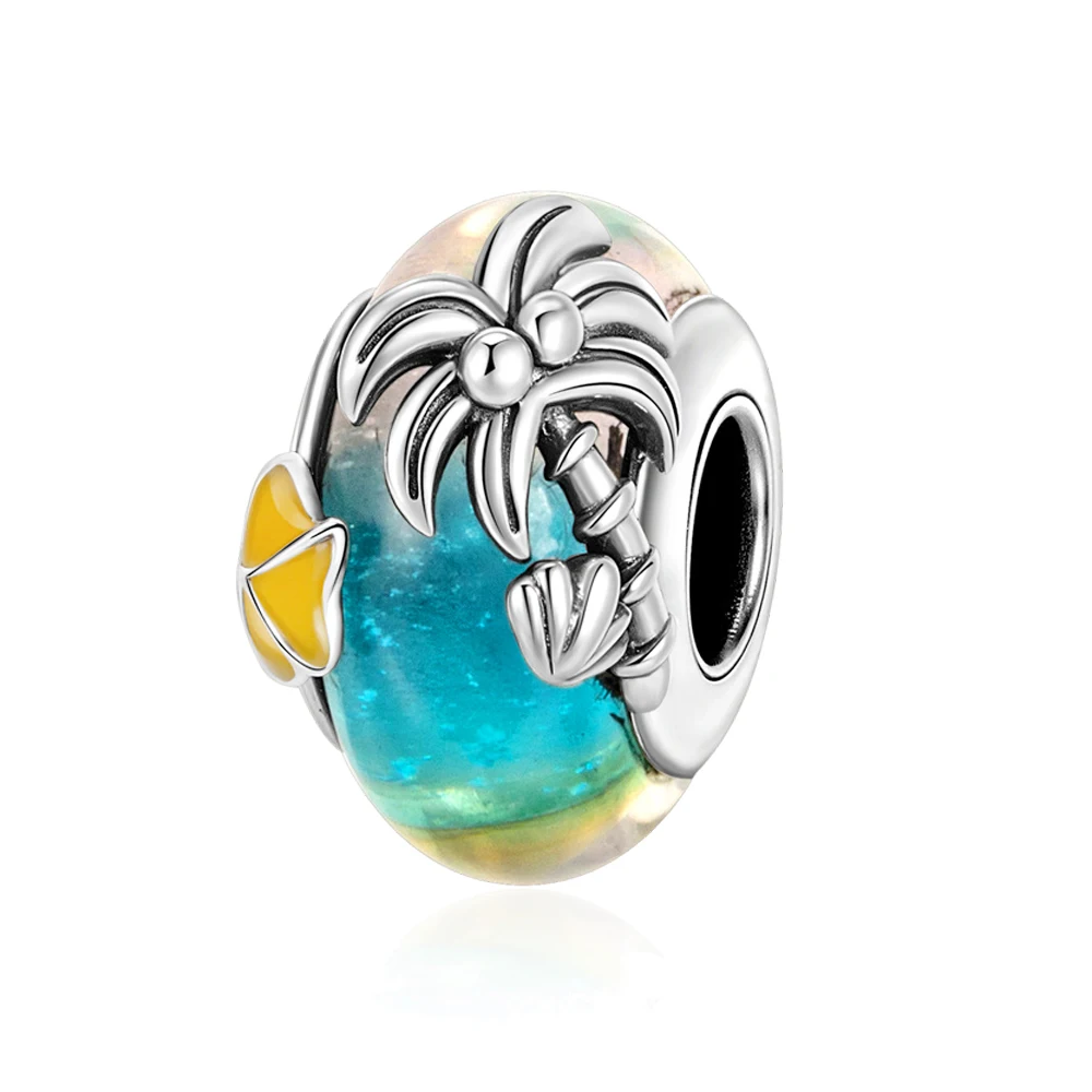 

Pan Charms Original Beach Palm Murano Glass Charm Bracelet Pendant Jewelry