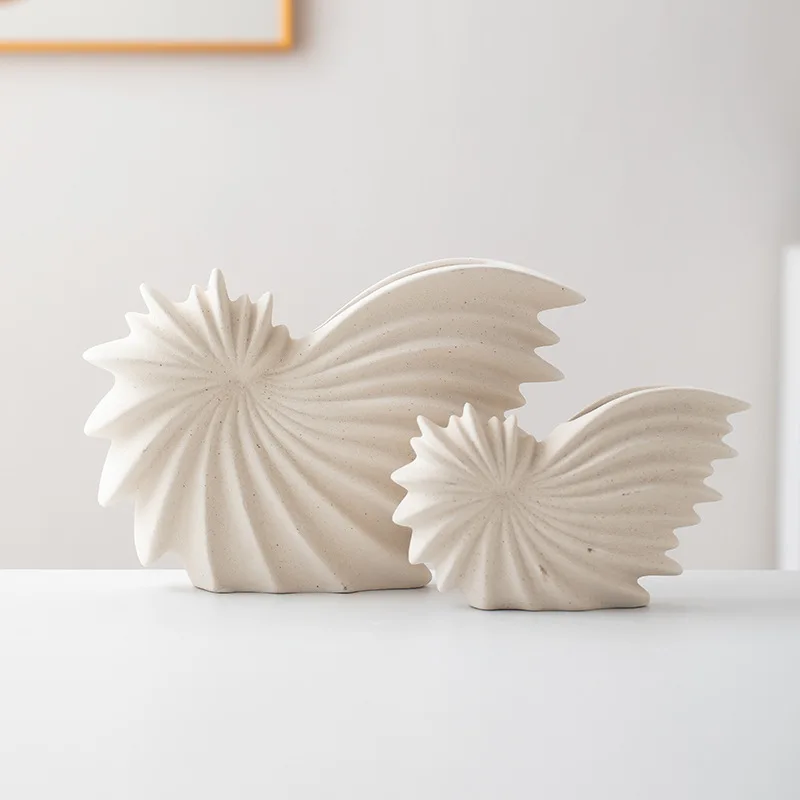 Ceramic Vase Conch Shell Bivalve Shell Flower Vase Floral Accessory Ceramic Handicraft Vases Home Decoration Accessories