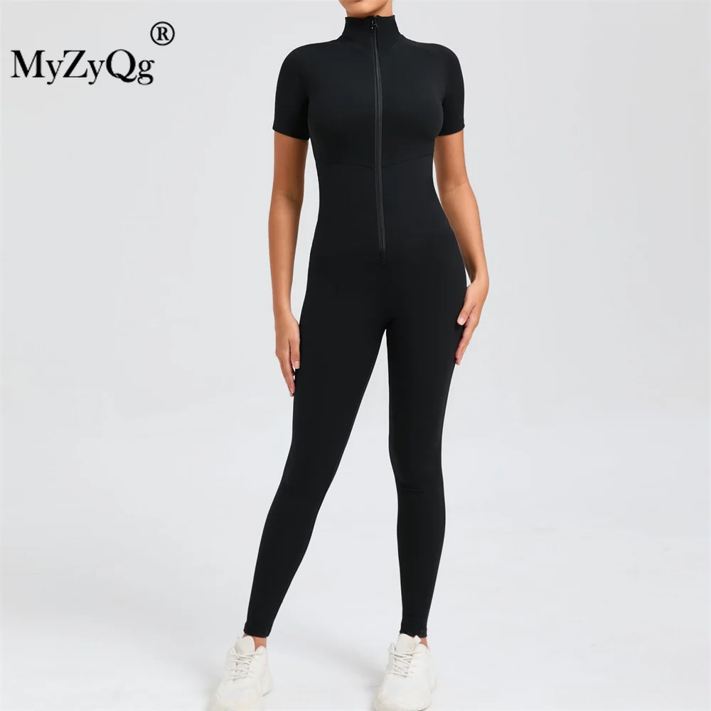 MyZyQg Women Ballet Dance Aerial Short Sleeve Yoga Jumpsuit High Elastic Fitness Sports Running Tracksuit Gym Sportswear