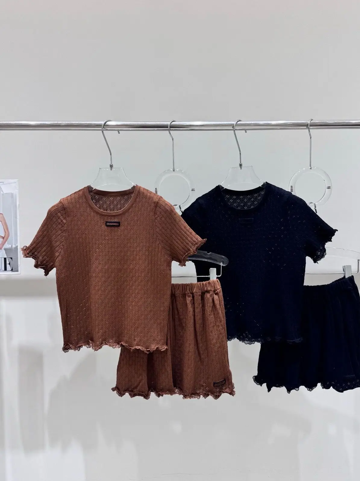 

VIBE Lace Trim Hollow out Knitted Short Sleeve round Neck Half Skirt Women Slimming Elegant Summer Fashion Set Soft French Style