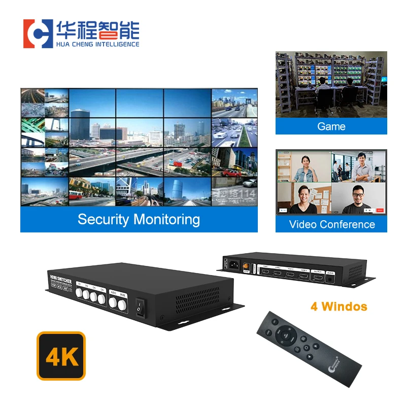 

LED Video Splitter AMS QMV-H4 4K HD Multi Viewer 4 In 1 Out Screens Switcher Divider Video For Monitor Dispatching Center