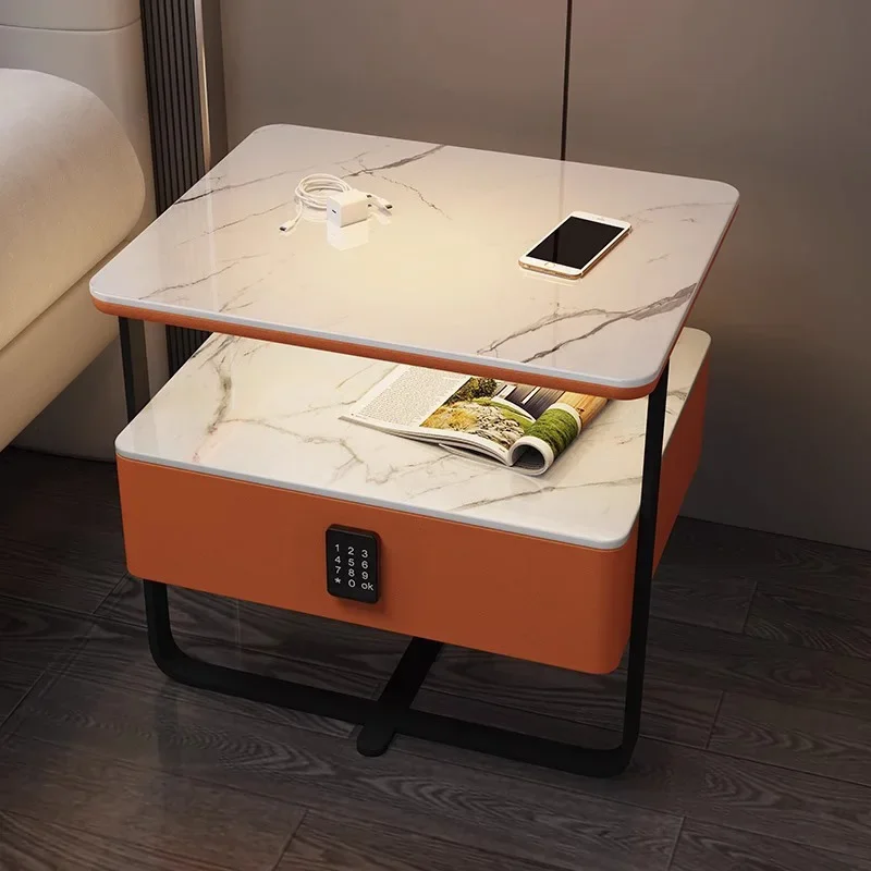 Modern white solid wood smart bedside table with touch function & bedroom wireless charging with insurance
