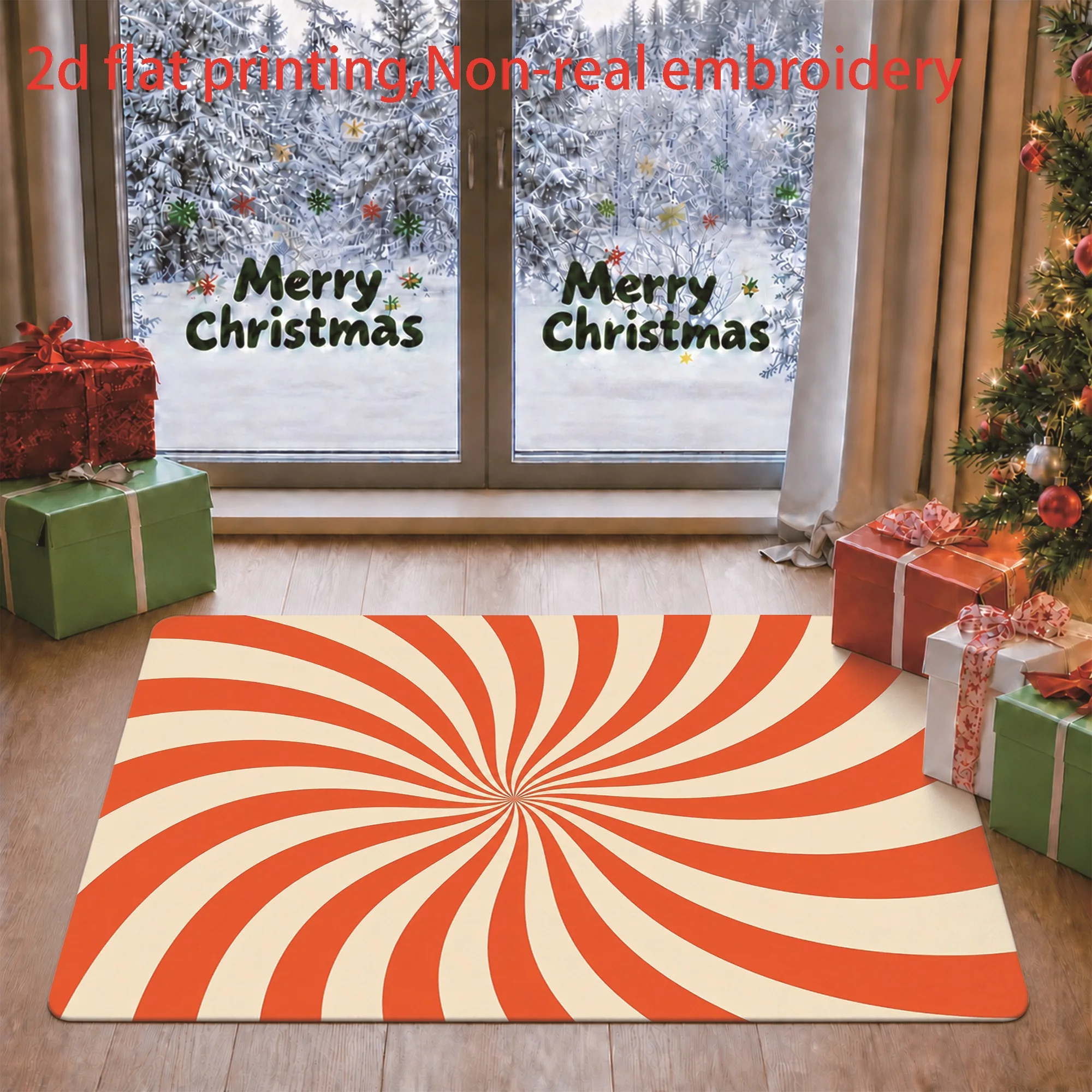 Xmas Front Door Mat Cream Vintage Elk Snow Forest Holly Pattern Carpet Indoor Holiday Decoration