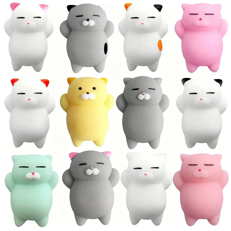 30-10PCS Mochi Fidget Squishy Cat Kawaii Cute Animals Stress Relief Toys Party Favors Bulk Kids Prizes Goodie Bags