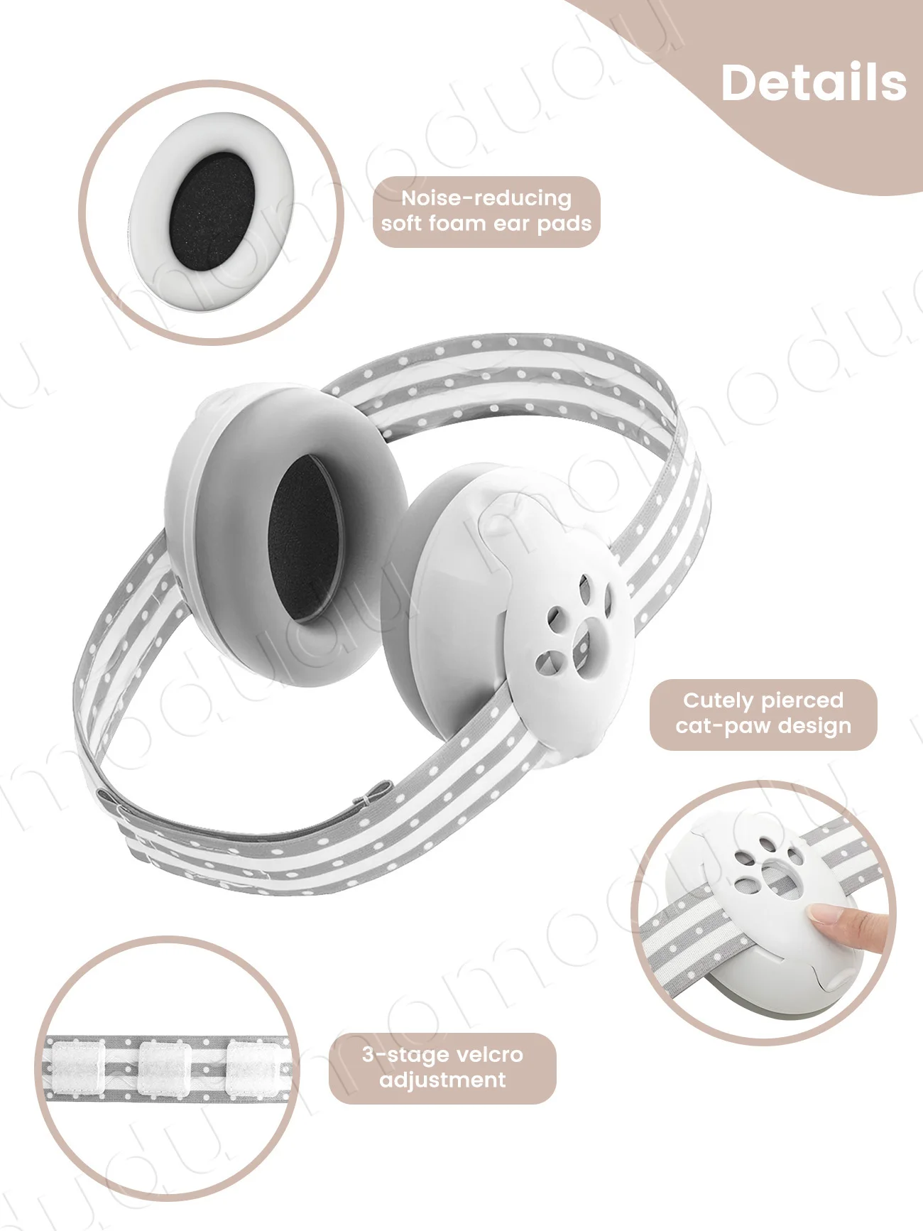 قطعة واحدة من أغطية أذن الأطفال على شكل مخلب القطط، سماعات رأس لتقليل الضوضاء مع عصابة رأس قابلة للتعديل للسفر #3