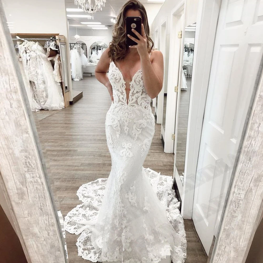 2024 Modest Brush Train Wedding Dresses Brides Gown Tiered Appliques Backless Sposa Vestidos Bridal Party Suit Robe De Mariée