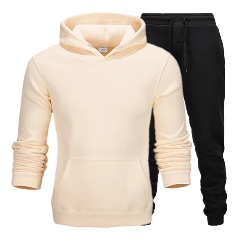 Autumn and winter oversized fleece cotton hooded solid color hoodie set with sports European and American trendy brand hoodies