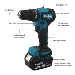 Makita DHP485 10mm avvitatore a percussione 18v trapano elettrico ricaricabile chiave senza spazzole cacciavite elettrico a batteria utensili elettrici