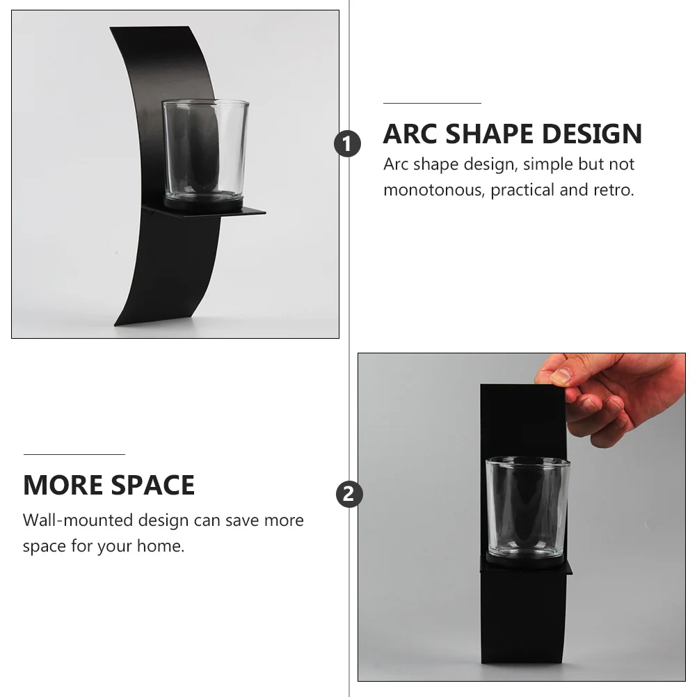 

2Pcs Wall-Mounted Supports Arc Shape Black Rustproof Decorative Retro Candlesticks Household Holders