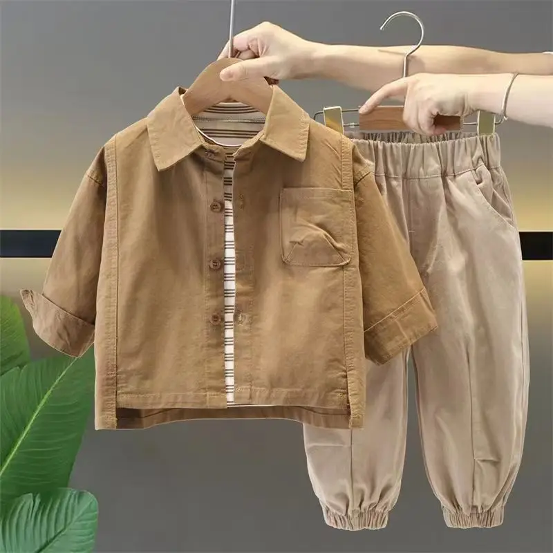 

Kids Boys Shirt Set New Children's Spring and Autumn Top Pants Two Piece Set for Boys and Baby Korean casual set 2-7Y