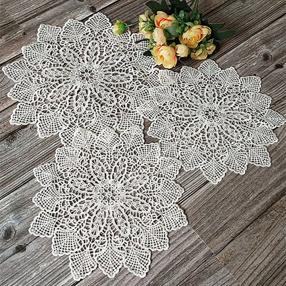 Hollow Handmade Crochet Cup Mat Embroidery Flower Lace Coaster Pad Placemat Doily