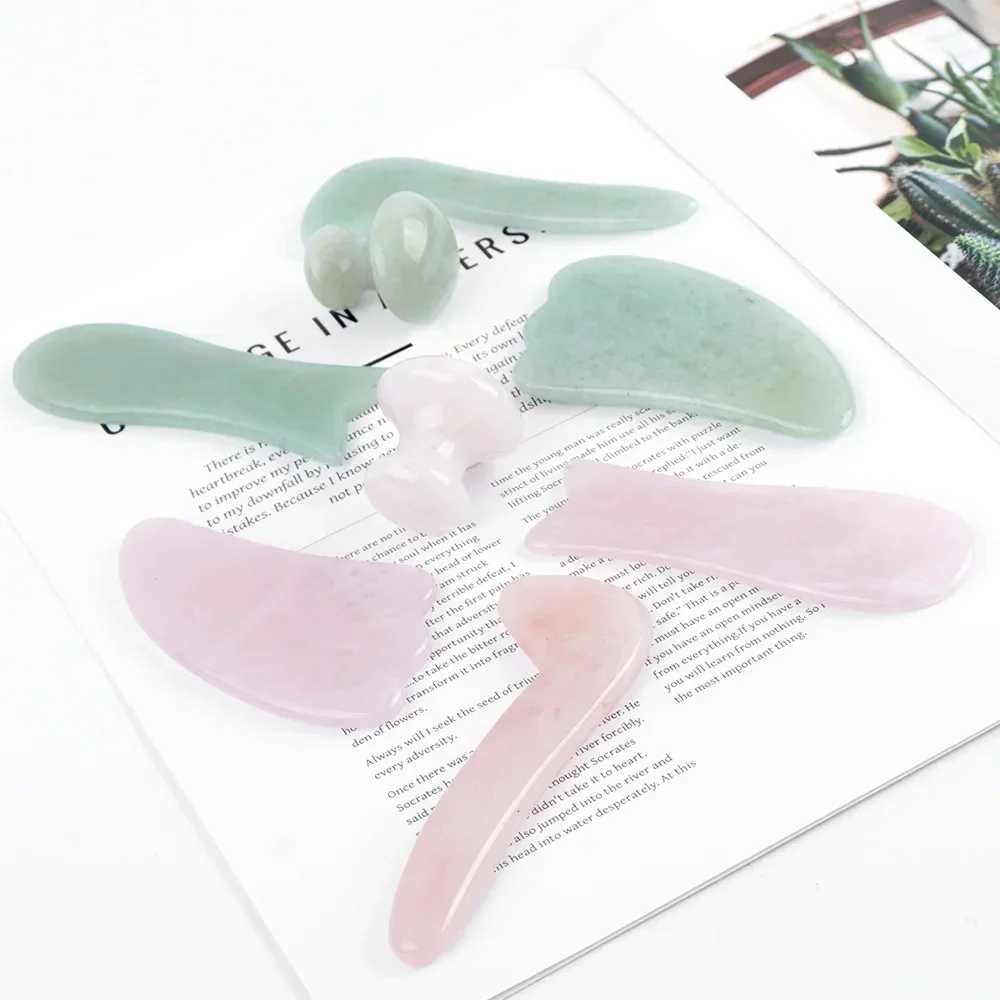 

1Pcs Natural Jade Gua Sha Scraper Board Massage Rose Quartz Jade Guasha For Face Neck Skin Lifting Wrinkle Remover Beauty Care