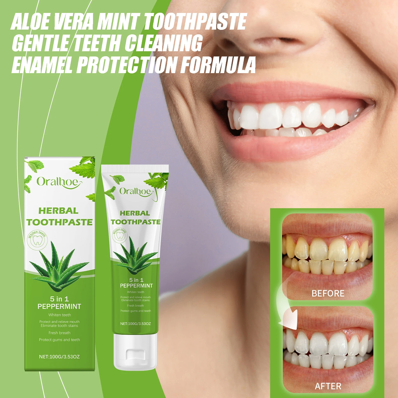 

Aloe Vera Mint Toothpaste For Gentle Teeth Cleaning Remove Stains Soothe Gum Discomfort Fresh Breath Enamel Protection Formula