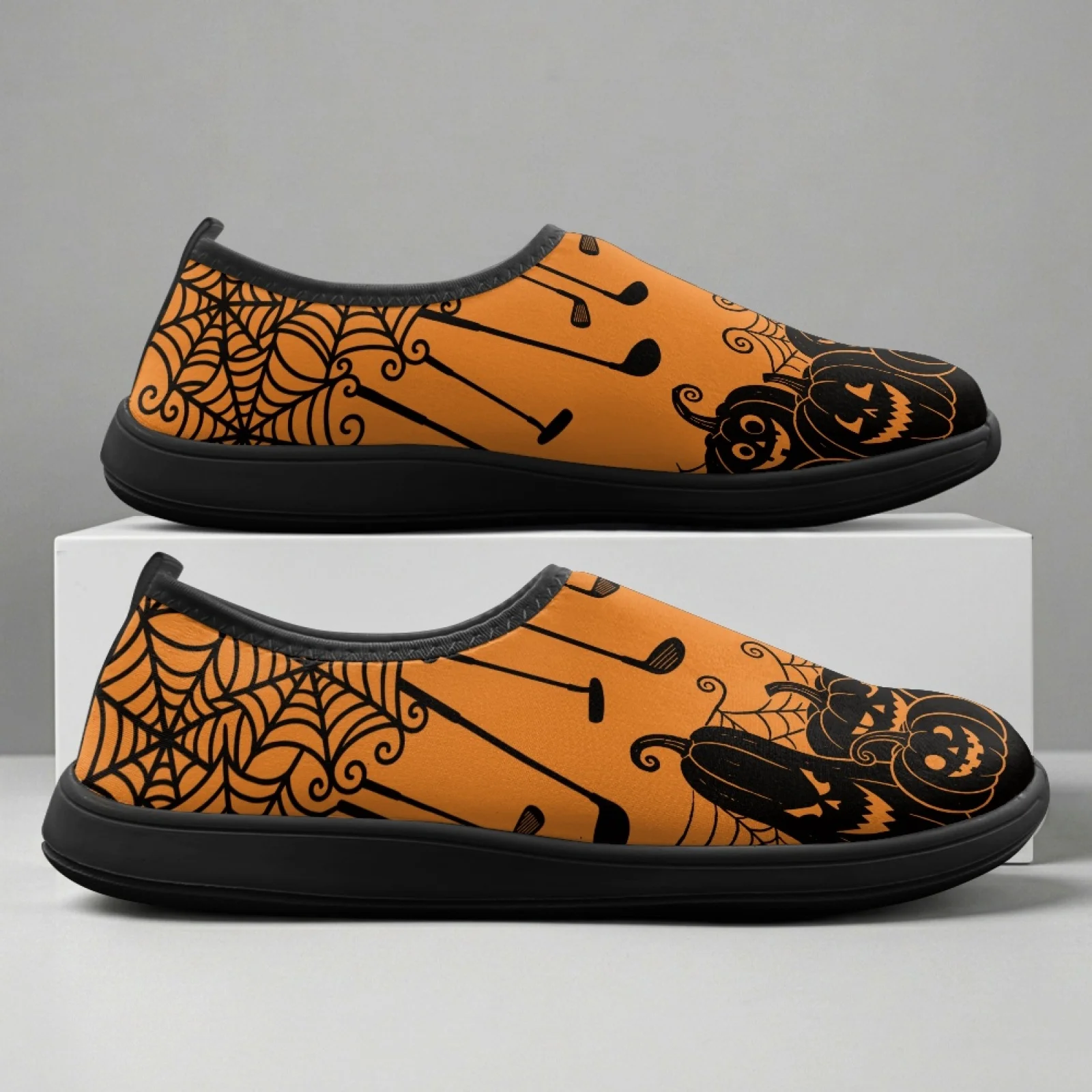 PENSTROLL Halloween Men's Walking Flats Featuring Pumpkin, Polyester EVA Wide Toe Box Shoes for Workout Gym and Daily Driving