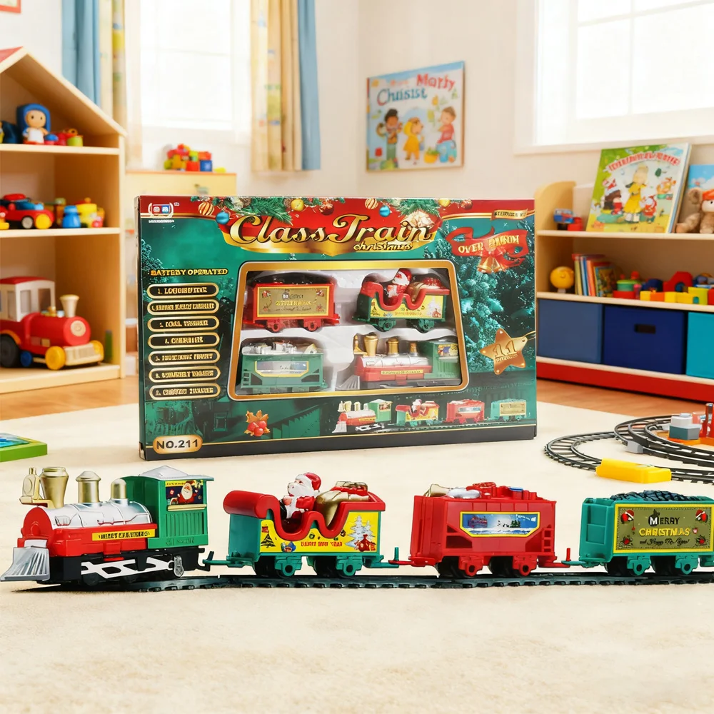 ชุดรถไฟไฟฟ้า รถรางซานตาคลอส ของเล่นตกแต่ง สร้างสรรค์ สนุกสนาน ของขวัญวันเด็ก งานวันเกิด แบบไม่มีรีโมท