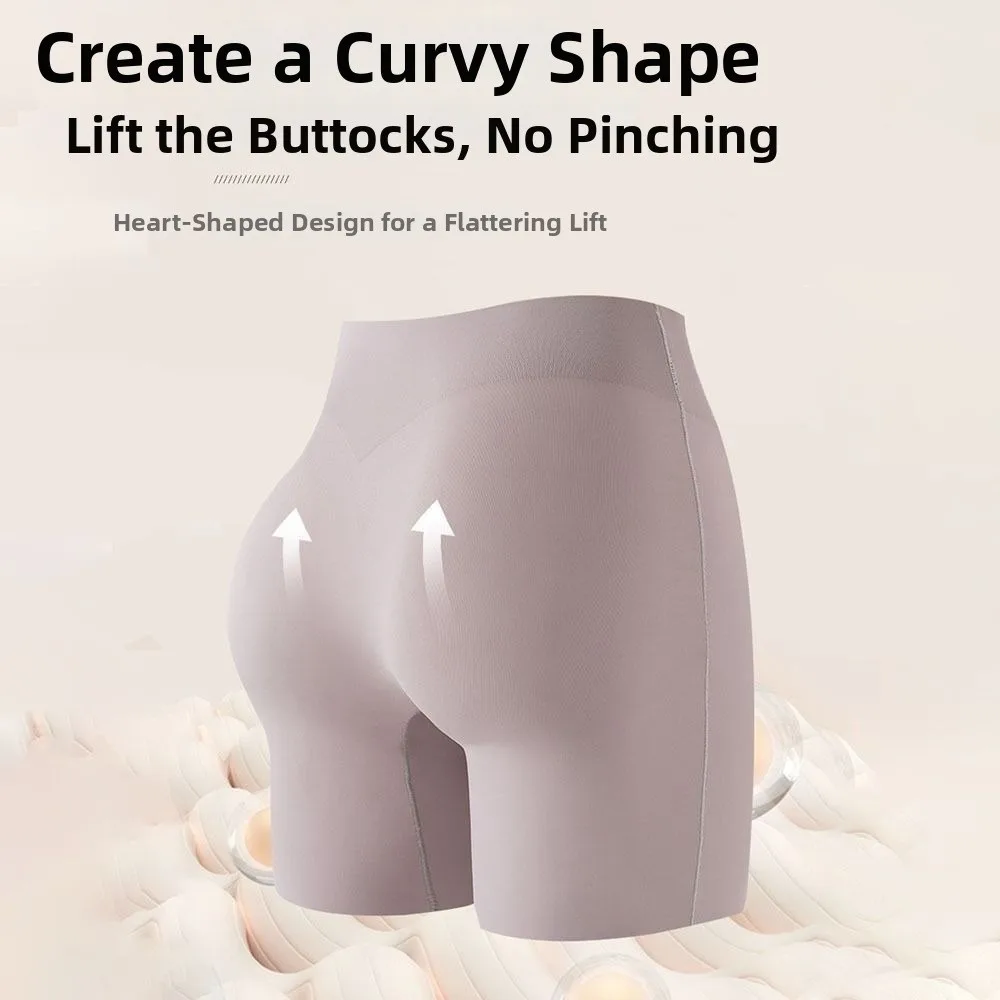 New High Waist Ice Silk Panties Tummy-Control Hip-Lifting Anti Friction Safety Pants Seamless Boxer Panties Women