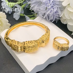 Set Cincin Gelang Tembaga Mewah Dubai Set Perhiasan Berlapis Emas 18K untuk Wanita Hadiah Aksesori Pesta Pernikahan Pengantin Afrika 10 set perhiasan pernikahan afrika dengan penjualan terbaik - №
