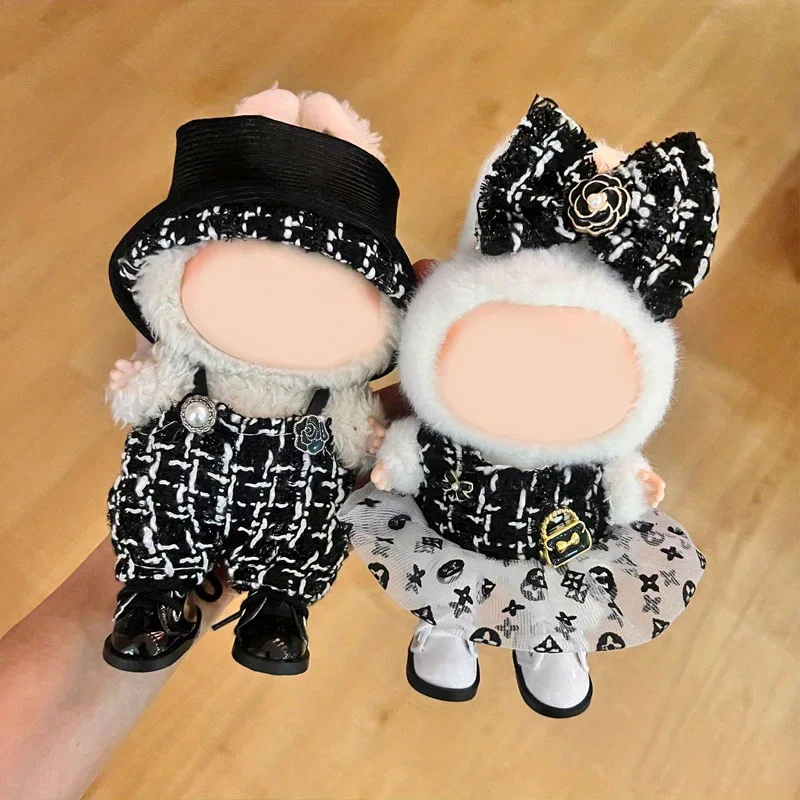 Completo da 2 pezzi per bambole Labubu, adatto per bambole sedute da 15 cm e 17 cm, set per travestimenti Xiaoxiang, accessori con gonna