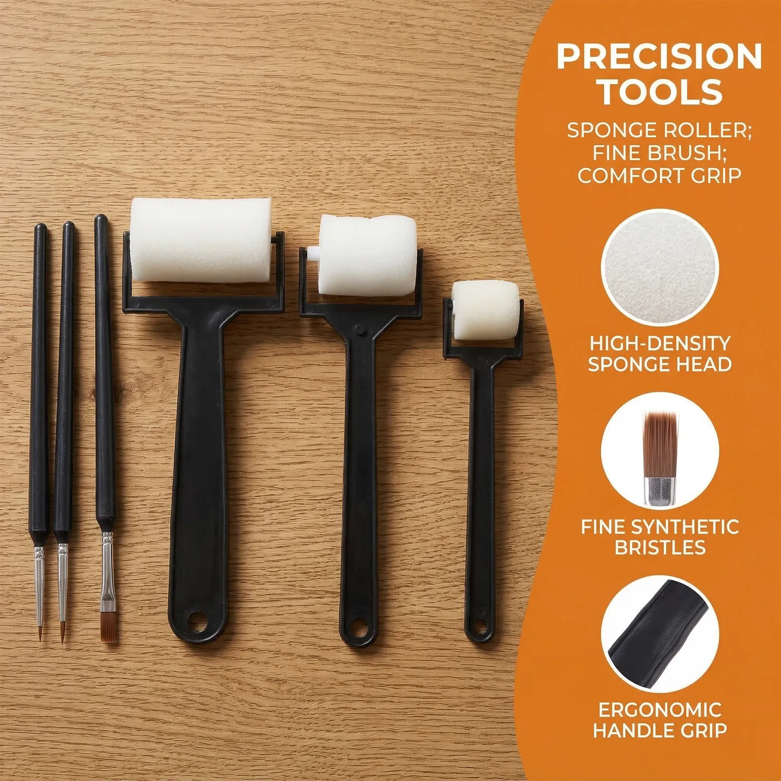 6Pcs Painting Art Tool Set Foam Roller Sponge Detail Brush Creative Educational Paint Roller for Early Development Art