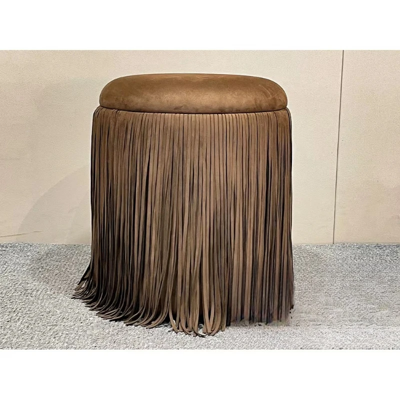 New modern style linen fringed decorative jewelry makeup stool with tassel, suitable for dressers, family bedrooms, hotels