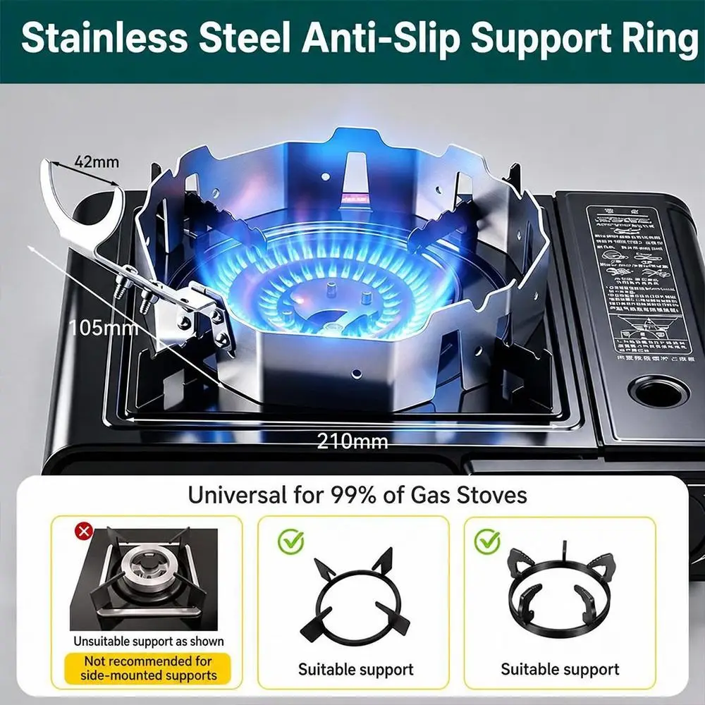 Stainless Steel Gas Stove Wind Guard Universal Heat Insulating Flame Concentrator Ring Non-Slip Support Windproof