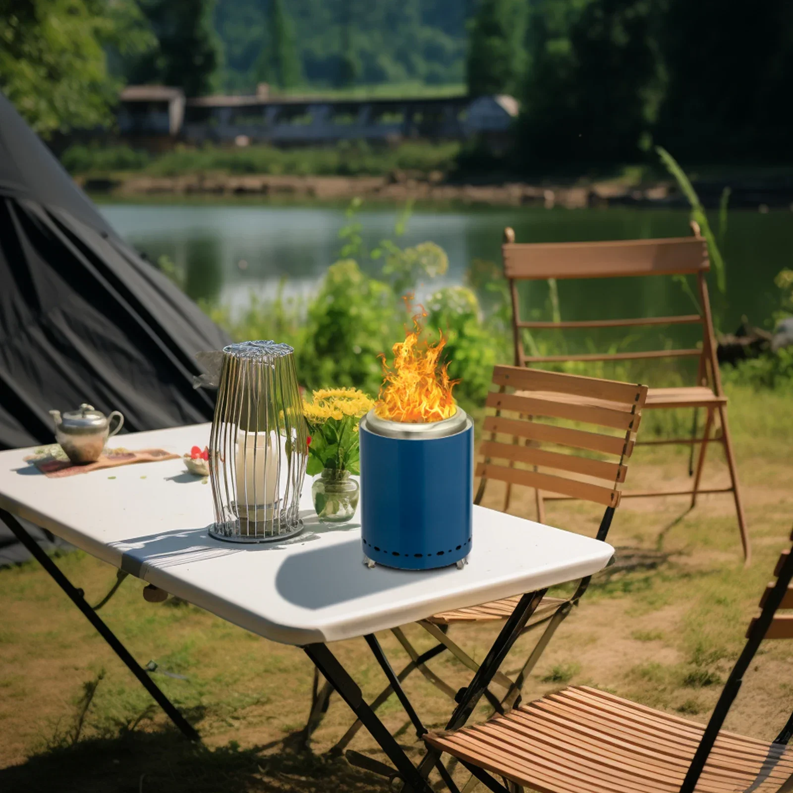 

7.1*7.1*9.7in smokeless fire pit blue Portable and Durable Creating a cozy atmosphere