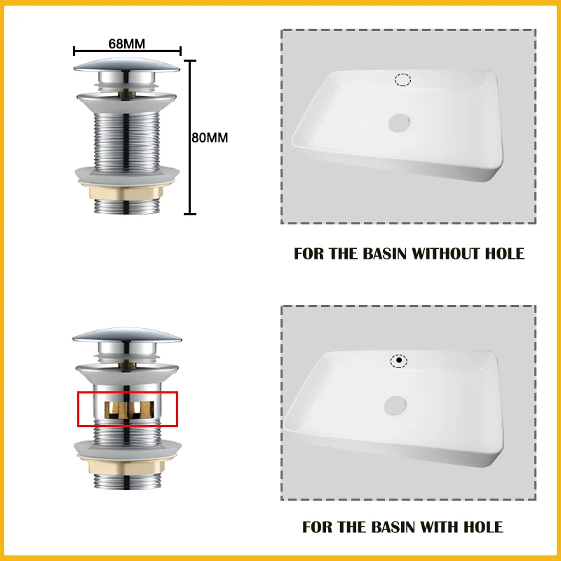 Wash Basin Pop-Up Drain Button Sink Stopper Drainer Siphon Waste Stopper Waste Pipe Drain Brushed Gold Bathroom Accessories