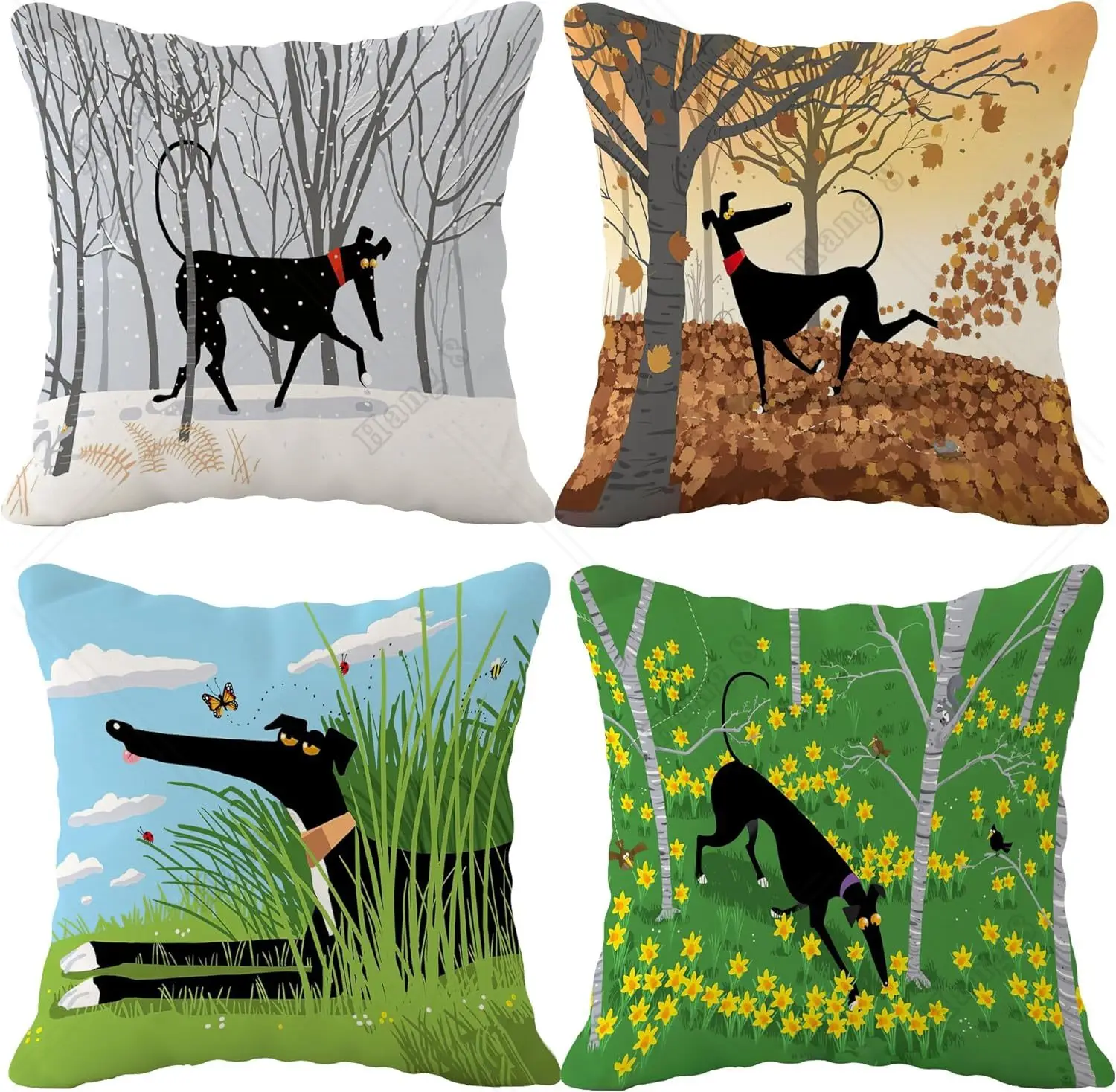 

Funny Greyhound The Four Seasons Throw Pillow Case 18x18 Inch Set of 4 Dog Lover Gifts Cushion Cover for Sofa Couch Bed Car