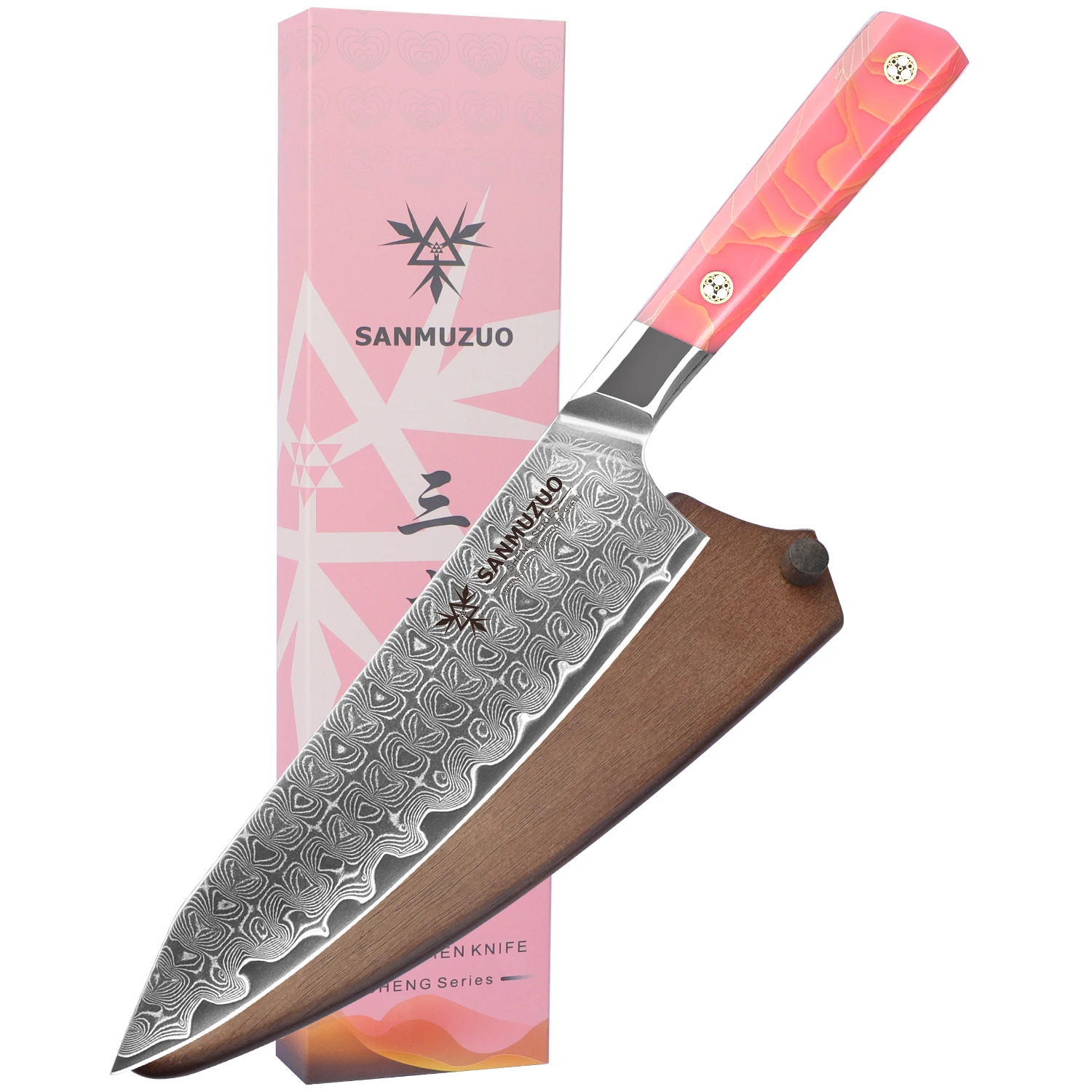 

SANMUZUO 8 Inch Chef Knife - SHENG Series -101 Layers Damascus Powder Steel Ultra Sharp Kitchen Knife with Non-Slip Resin Handle
