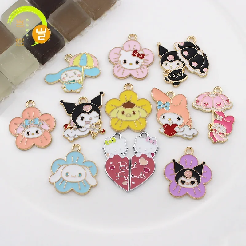 10PCS Kawaii Sanrio Cartoon Melody Kulomi DIY Jewelry Dropping Oil Alloy Pendant Earrings Keychain Pendant Accessories Materials