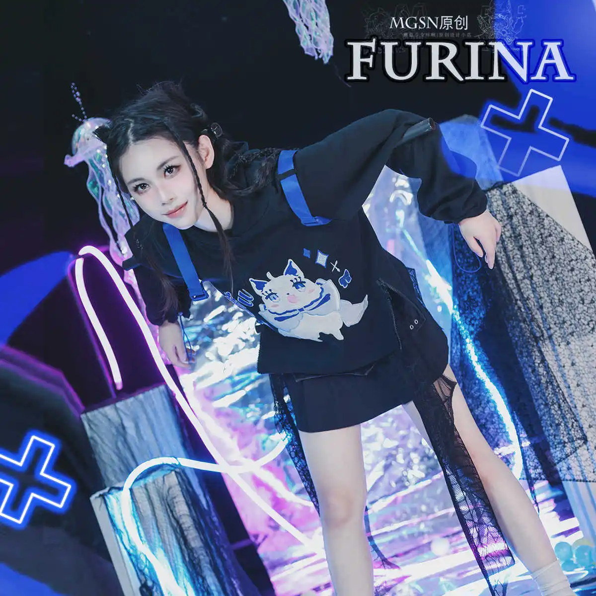 

Аниме Genshin Impact Furina Sweet Cool Black Cat Толстовка с капюшоном для женщин и мужчин Модная студенческая весенне-осенняя повседневная толстовка с капюшоном