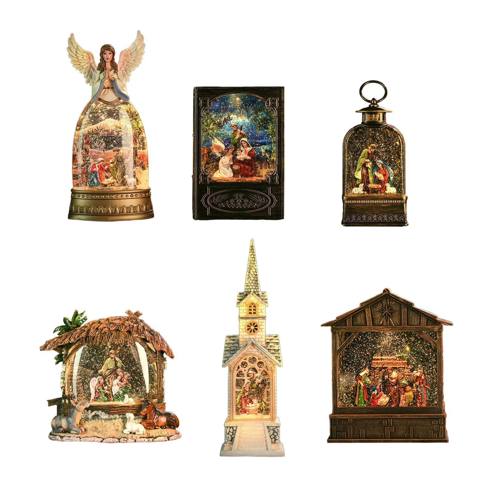 

Светящаяся рождественская музыкальная шкатулка-снежный шар с подсветкой, декоративная фигурка с изображением рождественской сцены, настольное украшение для стола, полки, офиса