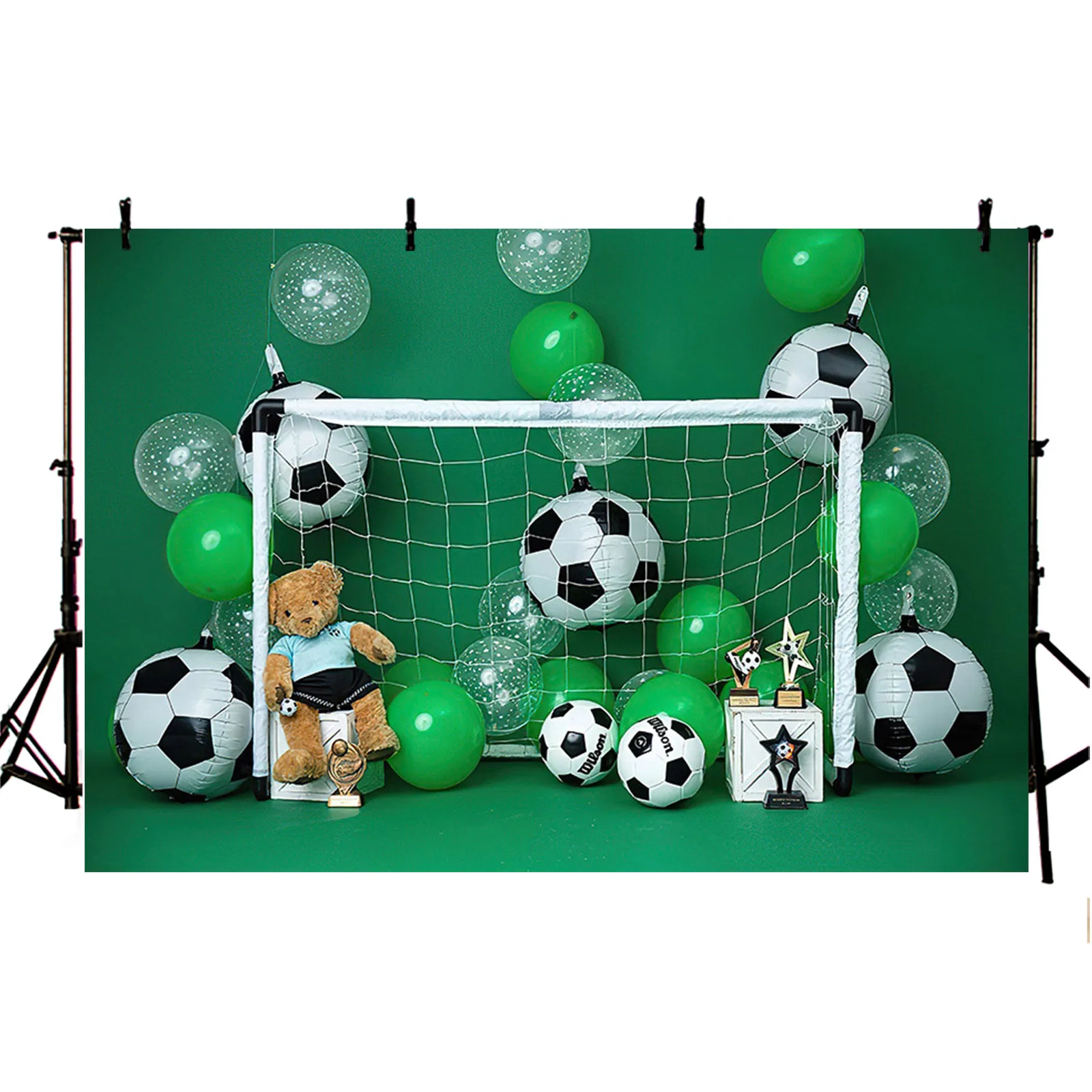Football Sports Photography Background Soccer Green Balloons Boy Birthday Backdrop Party Decoration Kids Portrait Photo Studio