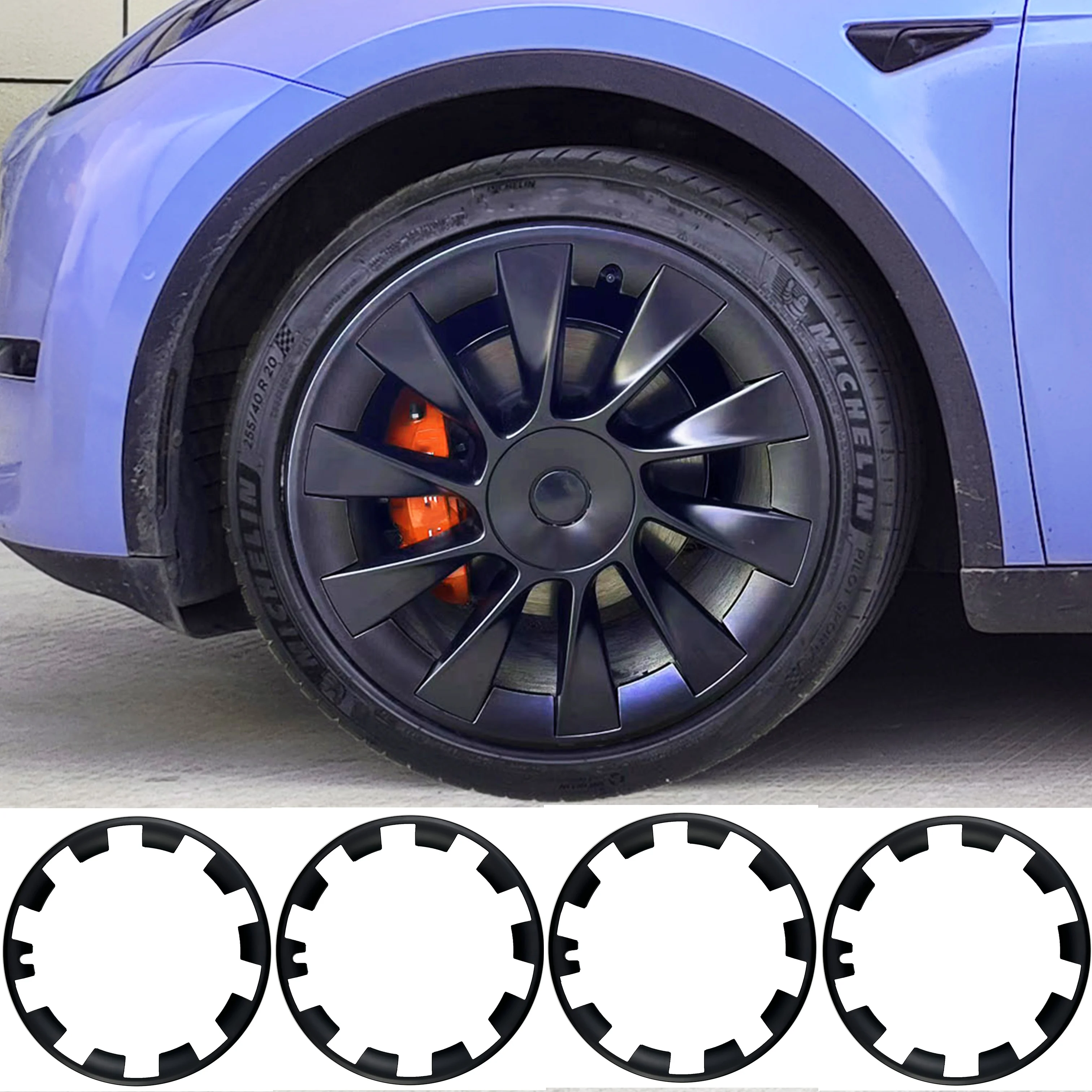 4 pcs Hub cap protective edge cover, steel rim cover for tires, border and hub cover suitable for Tesla Model Y 20-inch