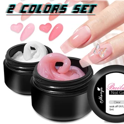 2 Bottles set-Pink/White Poly Nail Extension Gel Non-Stick Solid Builder Nail Gel For DIY Nail Polish Carving Flower Varnish