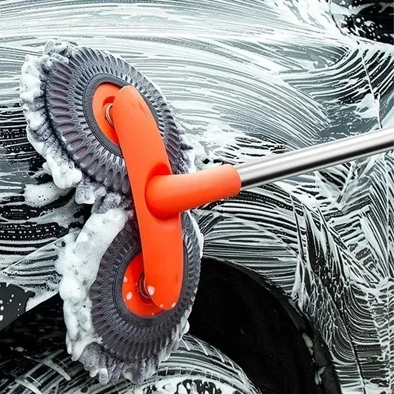 Vadrouille de lavage de voiture, brosse de lavage en mousse, Double tête de brosse, entretien de nettoyage de vitres de toit, vadrouille télescopique à trois sections, accessoires de voiture