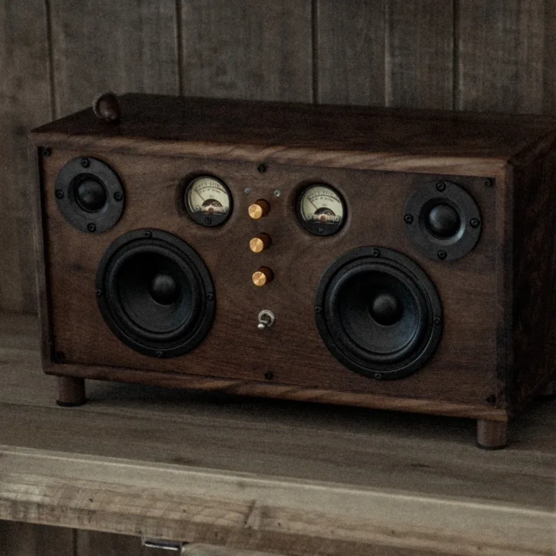For Black Walnut Solid Wood Handmade Retro Desktop Bluetooth Speaker HIFI Sound Quality Subwoofer Treble Sound Quality Bookshelf