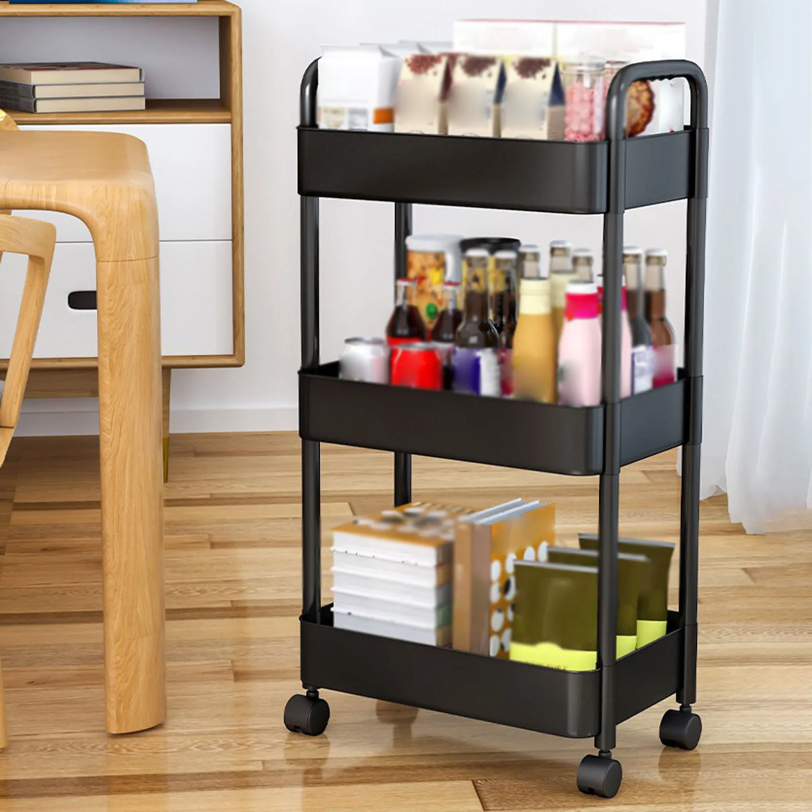 3 Layer Kitchen Cart with Caster Wheels Multifunctional Bathroom Storage Rack Organizer Corner Shelf Corner Container Holder