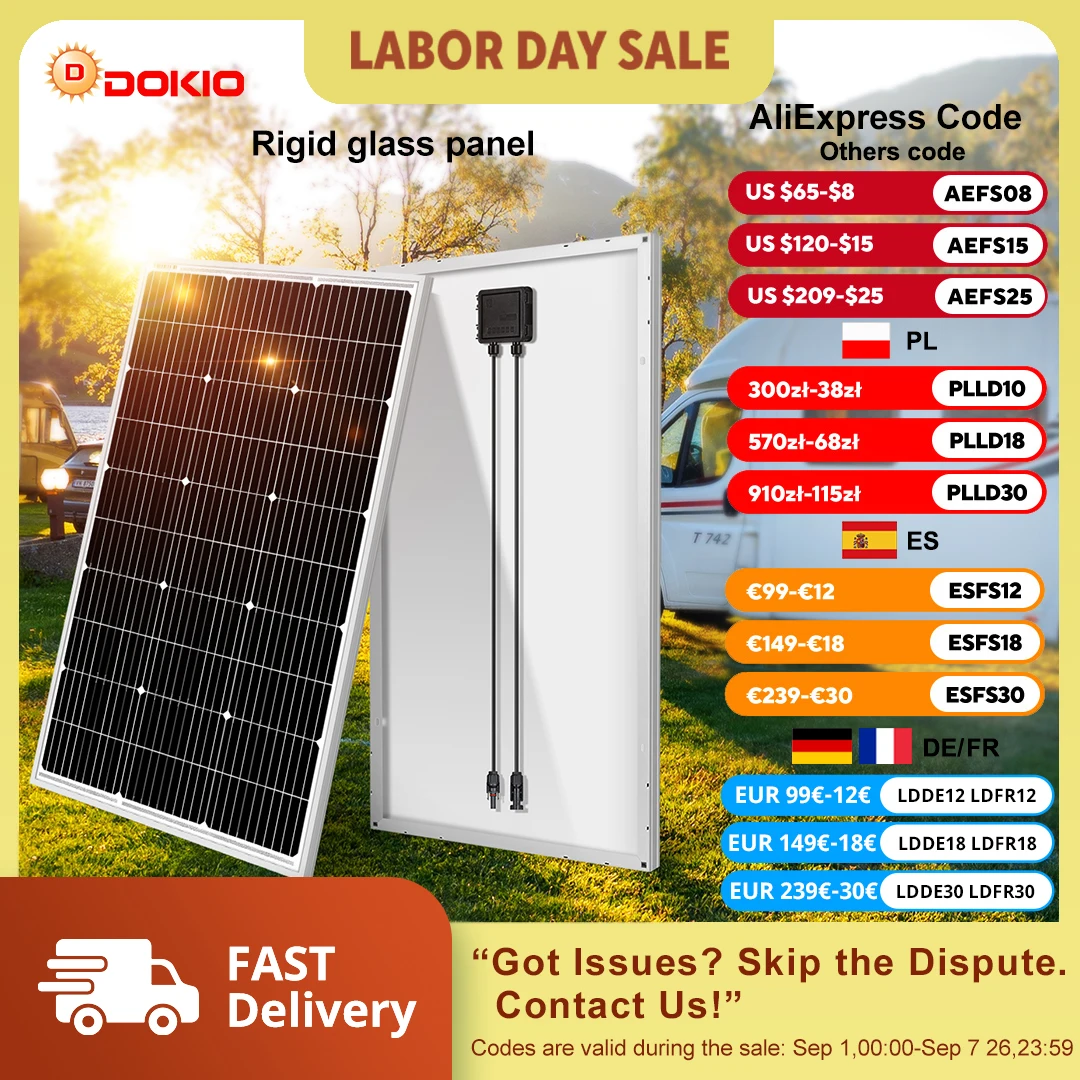 Dokio Zestaw Sztywnego Panelu Słonecznego 100W/200W/400W z Kontrolerem 12V